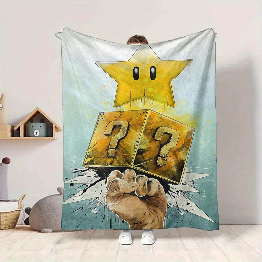1pc Mario Star Block Flannel Blanket, Soft Skin Friendly with Digital Printing, Various Sizes Available for Family, Friends, Birthday