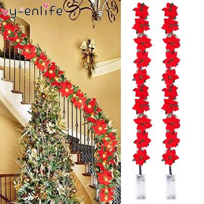 2M 10LED Noel Poinsettia Çiçekleri-Dekor Çelenk Işık Dizisi Ağaç Süsleri