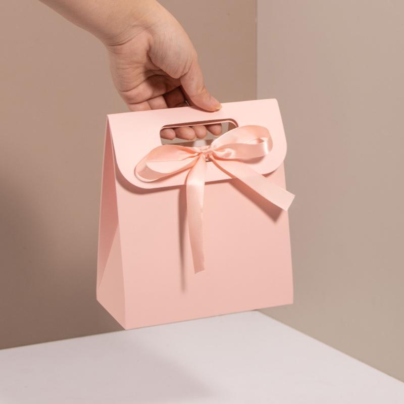 Lace Edge Mini Paper Gift Bag With Ribbon Foldable Small Favor Bag For Wedding Birthday Party Small Business