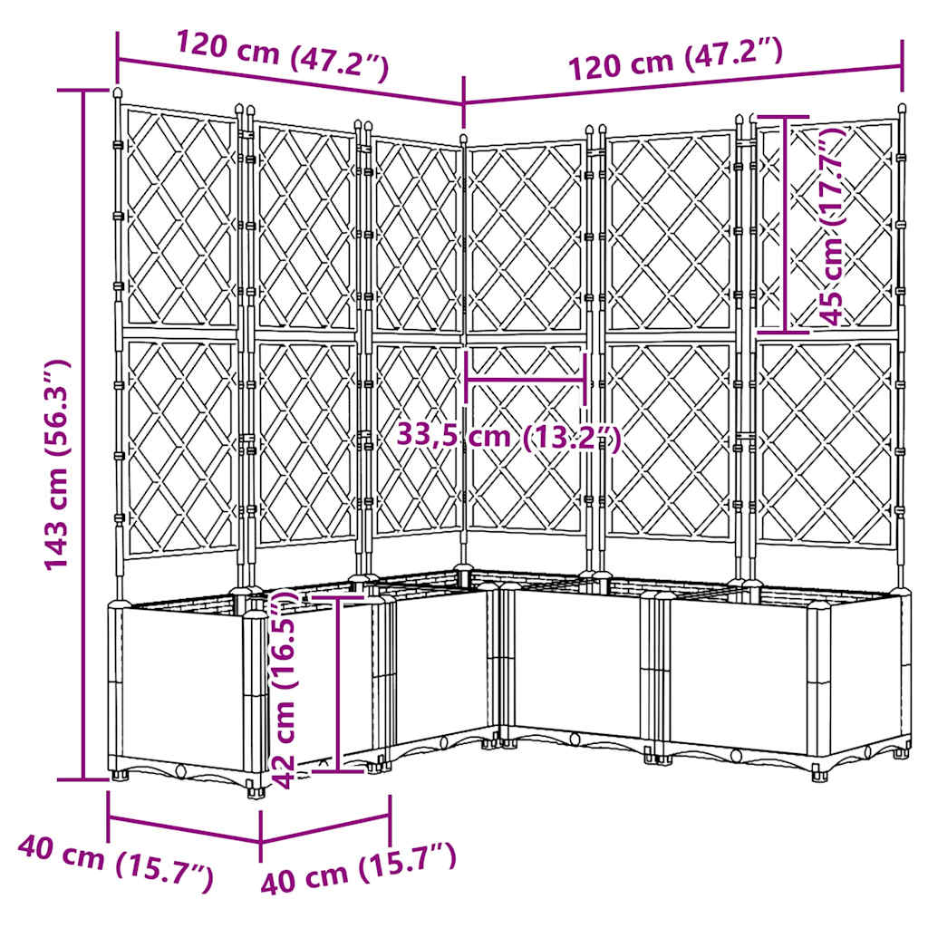 Garden Planter 5 Pcs Light Grey 120 X 120 X 143 Cm Plastic