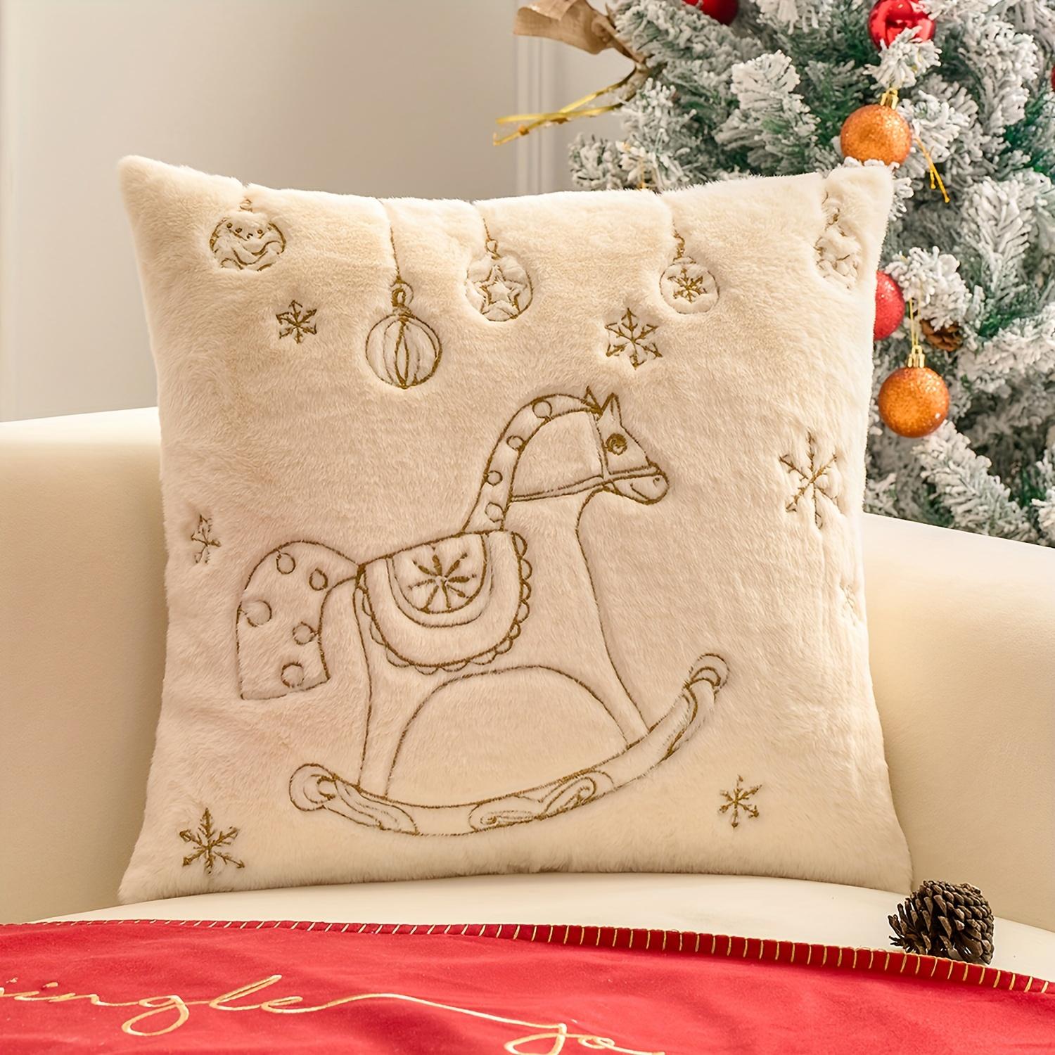 

Festive Christmas Embroidered Pillow Cover Set - Snowflake and Joy Design in White and Cream - Zipper Polyester Cushion Cover 45 * 45cm/18 * 18 inches