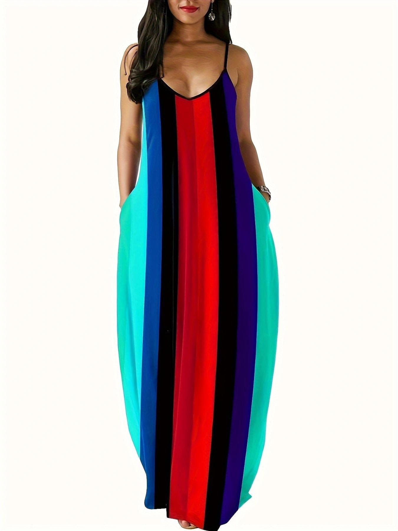 

Стильное летнее женское полосатое платье с бретельками через шею большого размера, длинное платье 5XL разноцветный