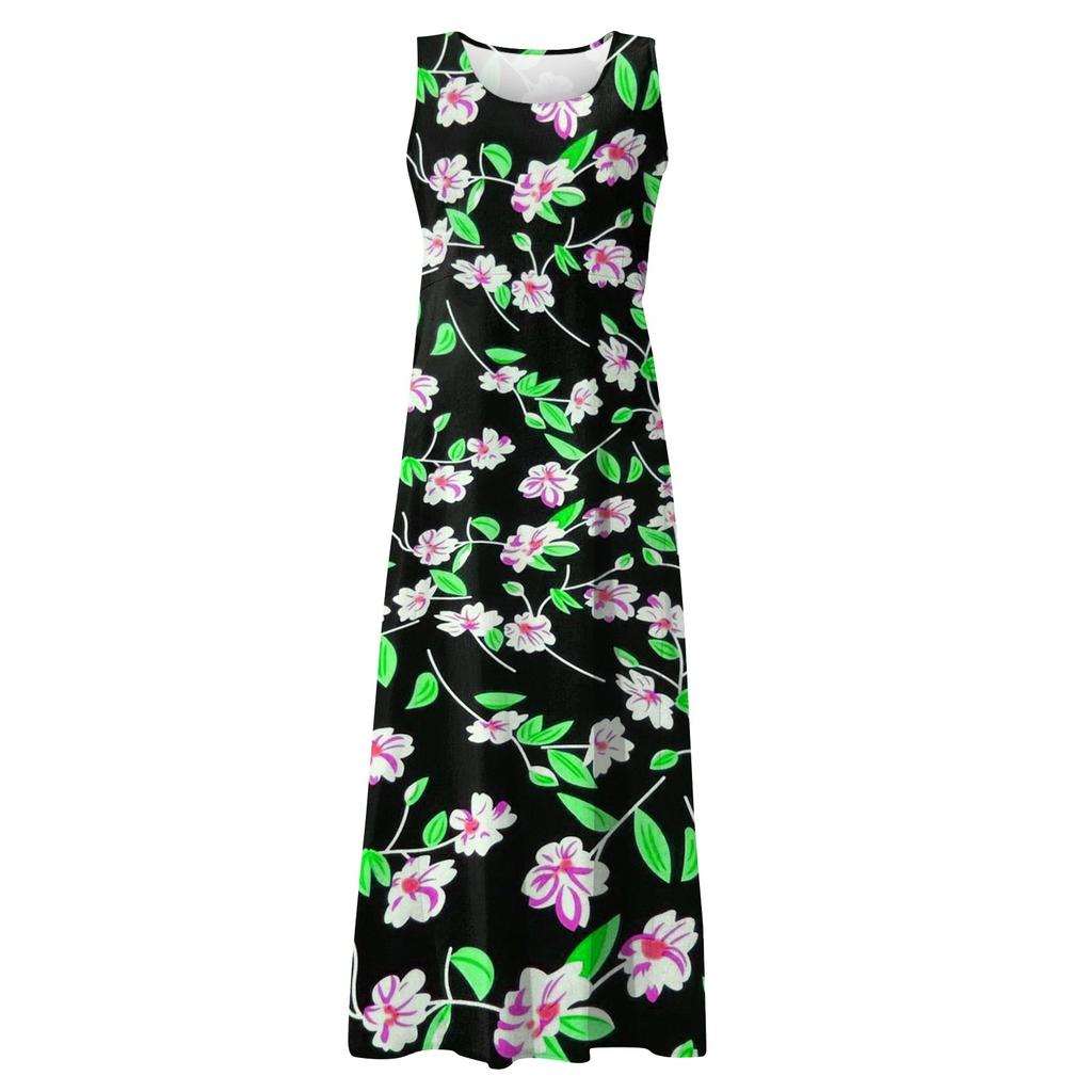 Women's Casual Comfortable Floral Print Sleeveless Cotton Pocket Dress