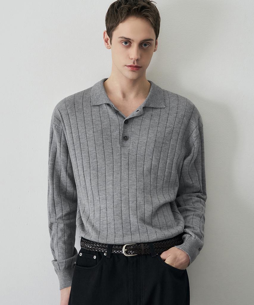 DRAW FIT Wool Supple Ribbed Polo Knit [2 Colors]