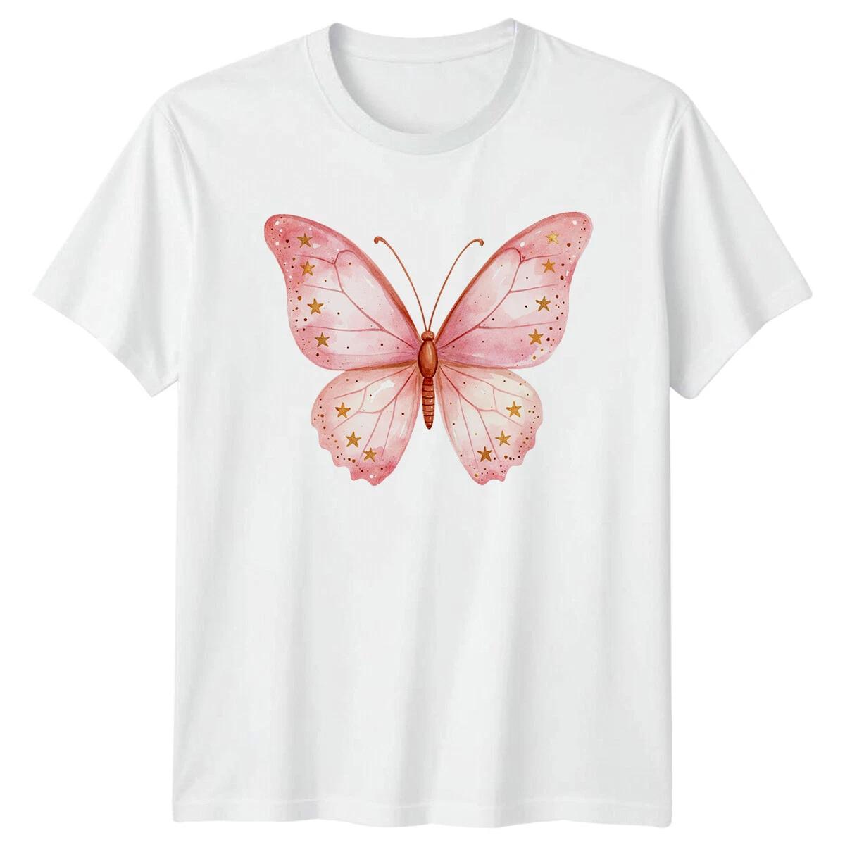 Pink Butterfly Stars Animals Men Women Graphic Tee XS