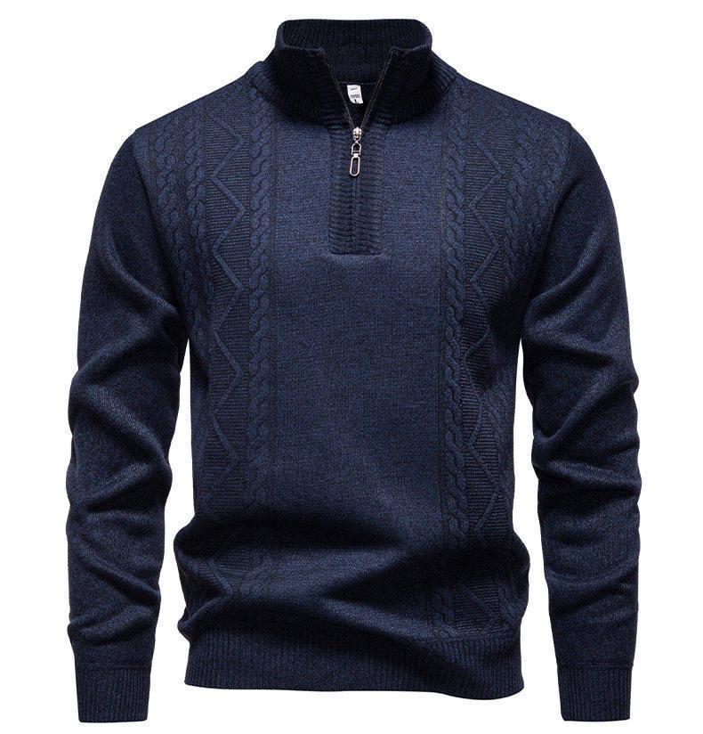 Men's Long Sleeve Half-Zip Velvet Knit Sweater - Thickened Winter Base Layer