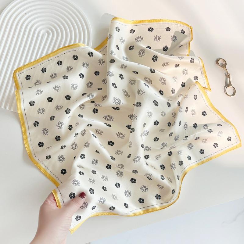 Spring new silk silk scarf women's plain and elegant flower mulberry silk small square scarf neck protection versatile fashion small scarf