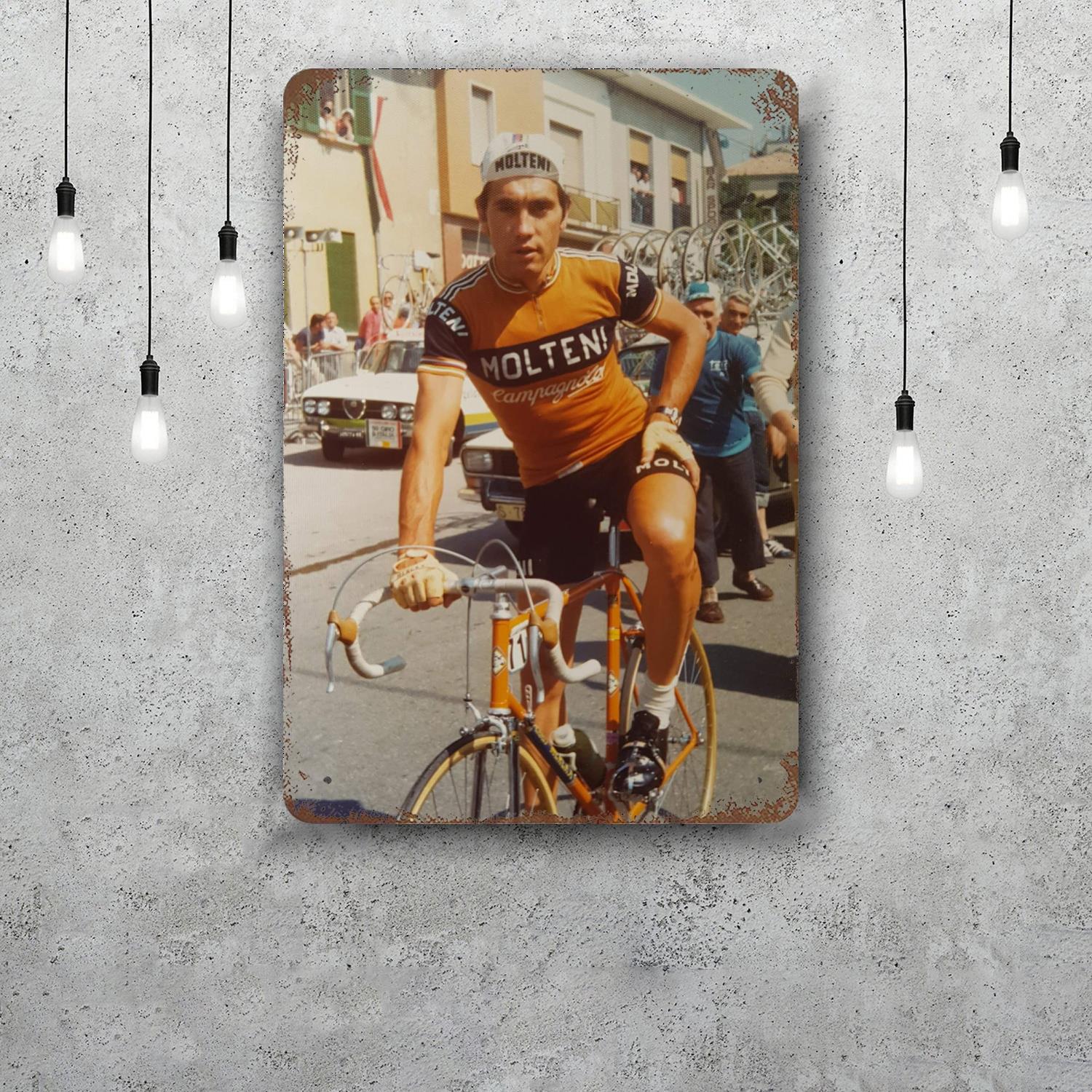 Eddy Merckx Dekor Vintage Metallschilder Blechschilder Captain Poster Dekor für Bar Kneipe Club Man Cave Wanddekoration 20x30cm（7.8x11.8inch） brown