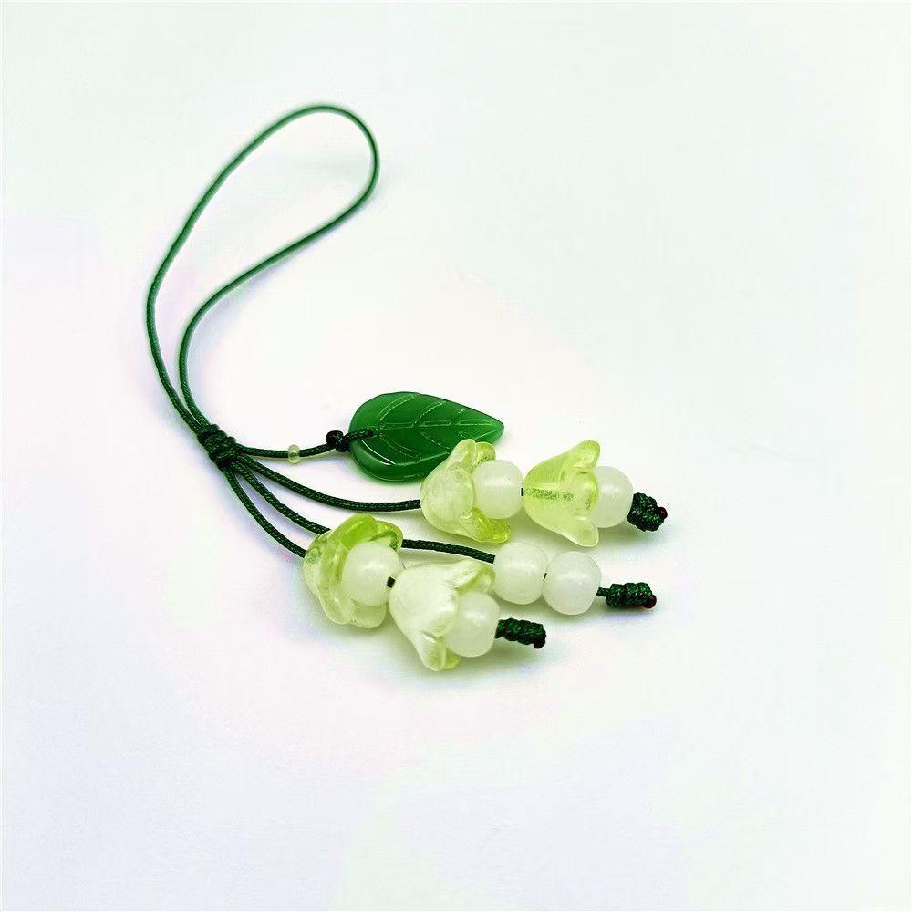 Glass Lily of The Valley Flower Leaf Charm Phone Chains Bag Hanging Pendant Keychains Phone Lanyard Jewelry