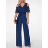 Off-the-Shoulder V-neck Wide-Leg Jumpsuit off-the-Shoulder V-neck Loose Pants Jumpsuit