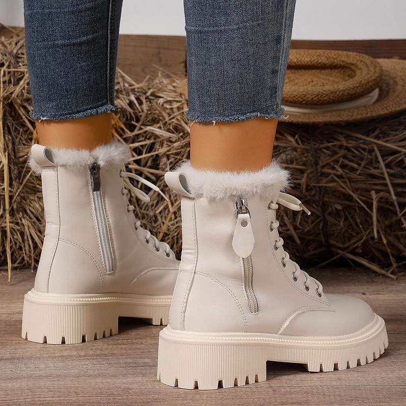 Fashion Autumn Winter Plush Warm Ankle Boots Women Fashion Solid Color PU Leather Short Boots Woman Plus Size Non Slip Platform Booties