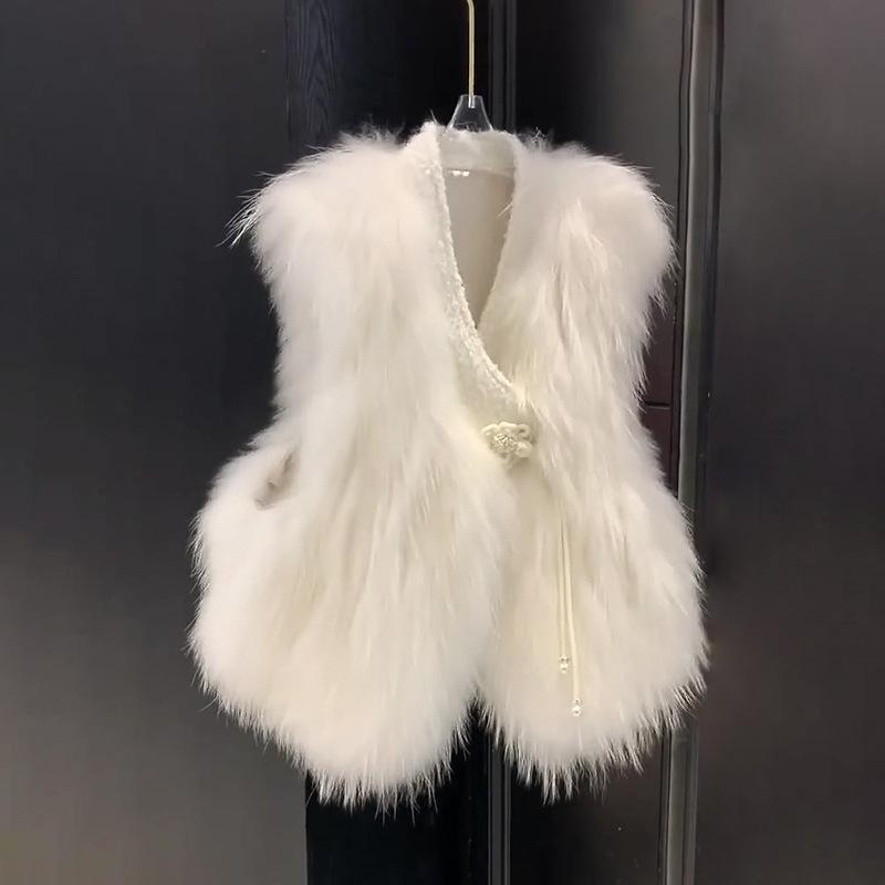Women's White Faux Fur Vest Luxury Fluffy Sleeveless Winter Warm Waistcoat