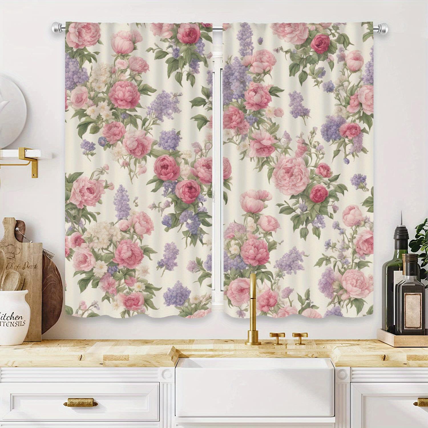 

2Pcs Glam Style Floral Printed Curtains, Semi-Sheer Polyester Drapes With Rod Pocket, Machine Washable, Decorative Unlined Windo 53x116cm 2pc21x46in&Without mount