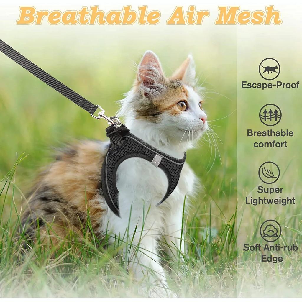 Harnais et Laisse Réglables pour Chat pour la Promenade - Harnais Gilet Anti-Évasion pour Chaton avec Maille Douce Réfléchissante pour Chiot Extérieur