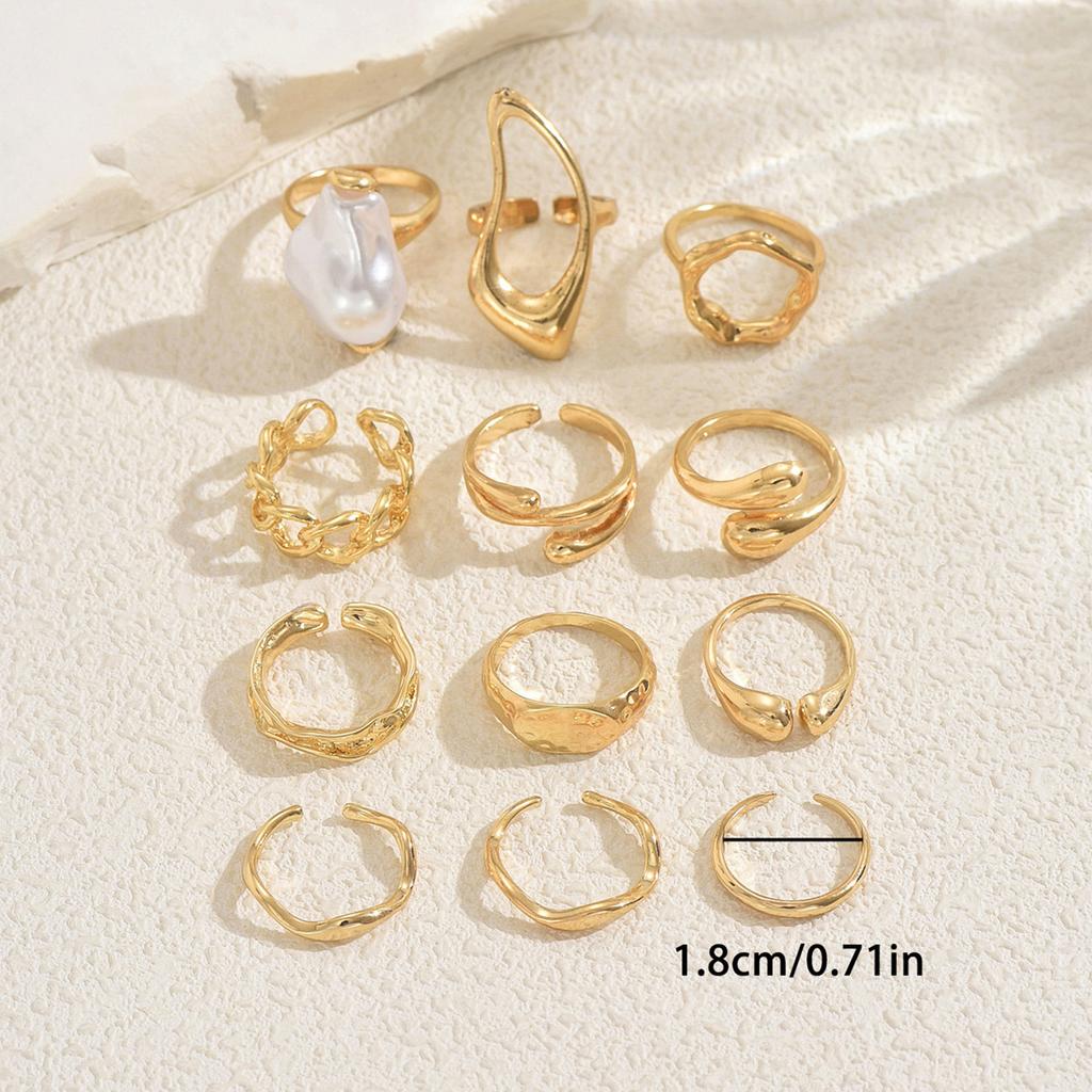 Hot Sale Women's Ring Set Geometric Inlaid with Special-Shaped Pearl Design Open Ring