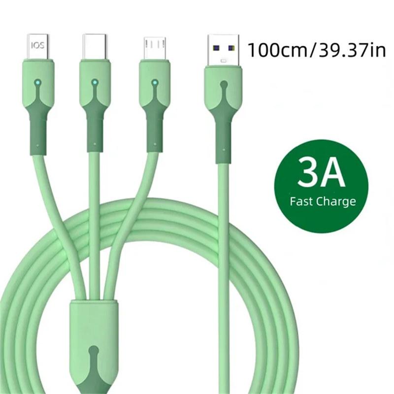 

3 в 1 кабель типа C USB-кабель для зарядки телефона многопортовый зарядный шнур для iPhone Huawei Samsung несколько USB-проводов для зарядки 2 M зелёный