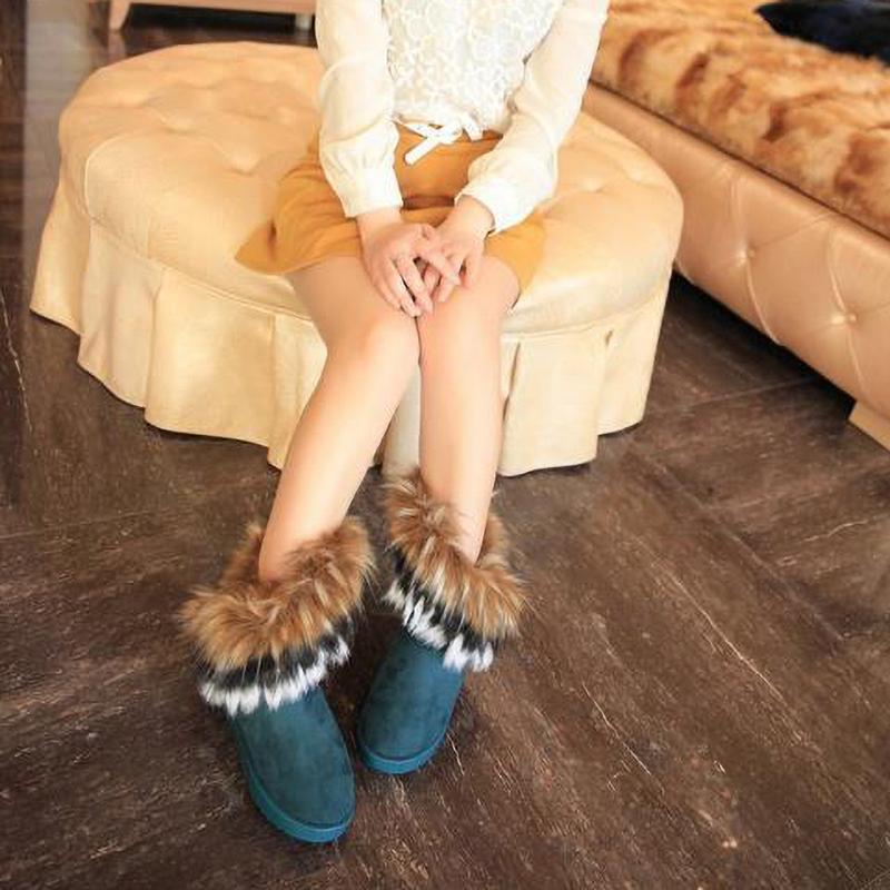 Women's Mid Calf Fur Snow Boots Winter Rubber Sole Round Toe Ankle Covering Pure Color Booties