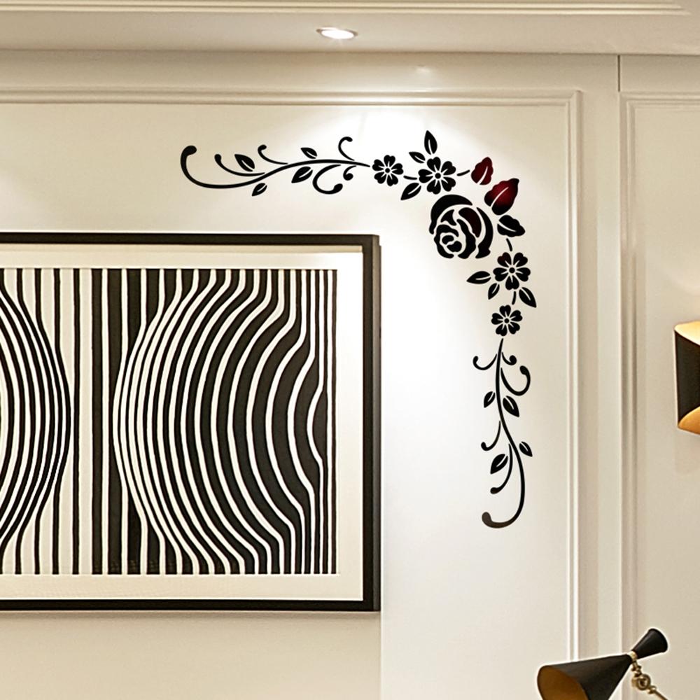 Corridor Wall Sticker Living Room Background Mirror Flower Art Acrylic