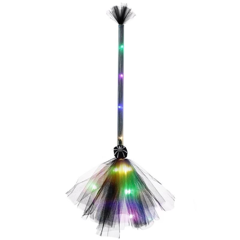 Halloween Party Lighted Witch Broom Plastic Broomsticks Kid Broom Props for Halloween Cosplay Decoration