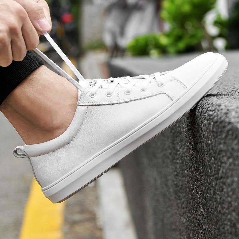 Pánské ležérní šněrovací tenisky, módní a pohodlné tenisky Ležérní pánská obuv z pravé kůže