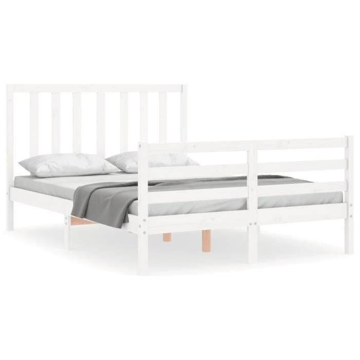 VidaXL Bed Frame with Headboard White 140x200 Cm Solid Wood 3193792