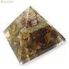 [GOLD STONE] Tiger Eye Orgonite Pyramid with Single Crystal Quartz, Spiritual Item, Approximately 55mm Wide