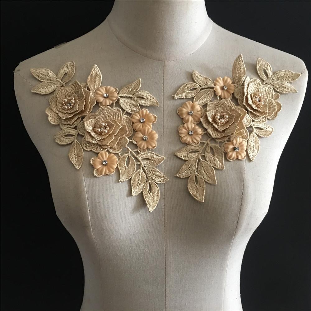 Yellow I Three-Dimensional Bead Drill Diy Embroidery Hollow Pair Of Flowers Sewing Decoration Matching Clothing Lace Accessories