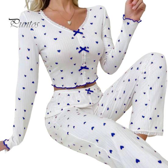 

Женский пижамный комплект с кружевной отделкой, длинными рукавами, V-образным вырезом спереди, застежкой на пуговицы, длинные брюки, одежда для сна, ночное белье M