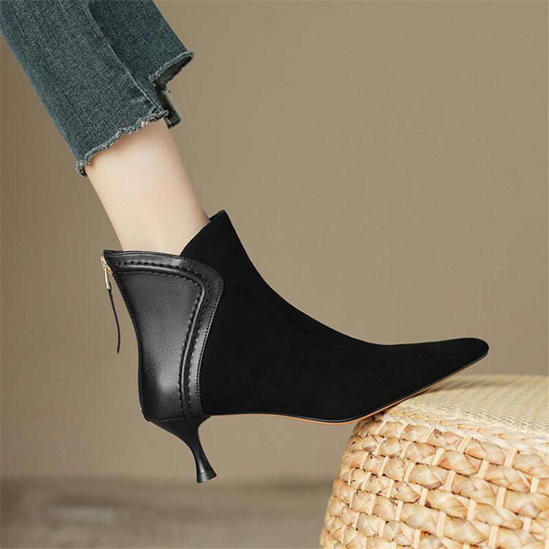 Fashion 2025 Autumn Women Boots Pointed Toe Sheep Suede Fashion Boots for Women Winter Boots Women Zapatos Mujer Short Boots High Heels