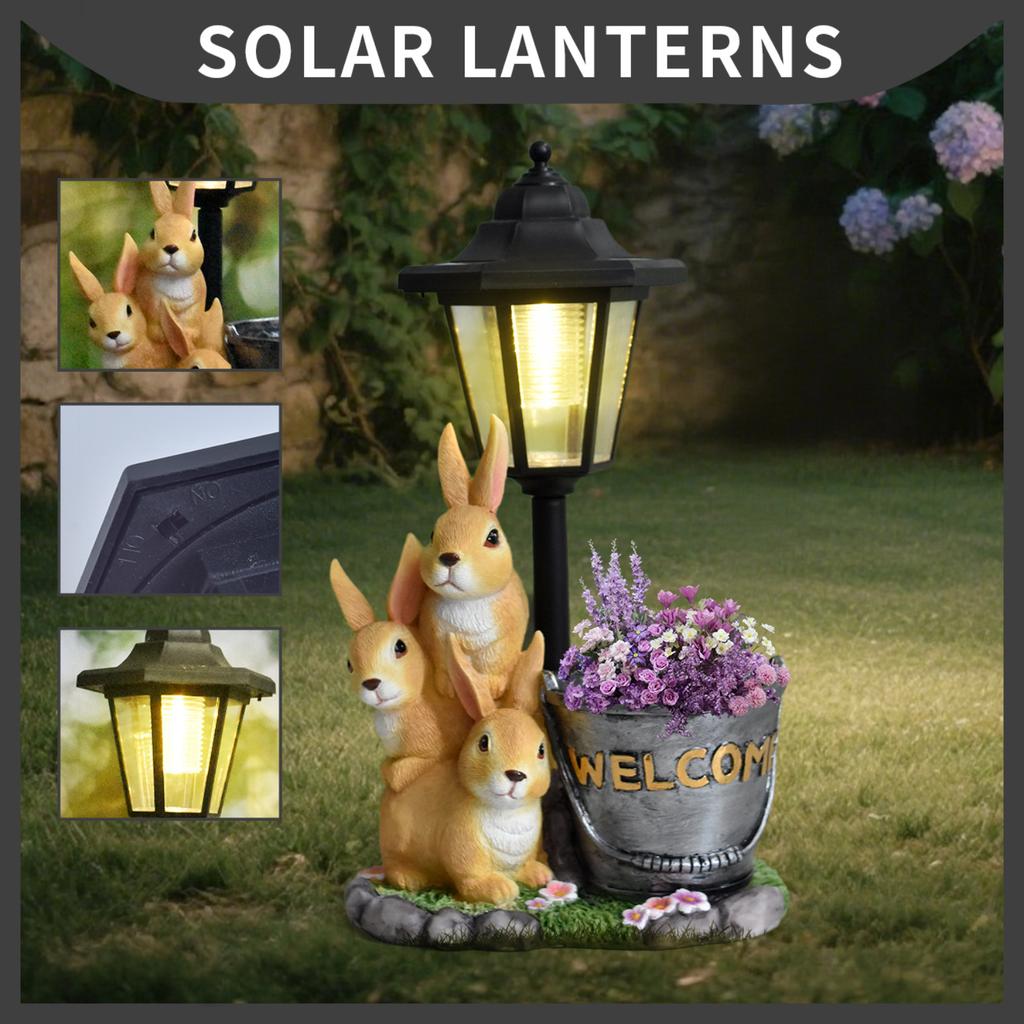 Garden Creative Flower Pot Outdoor Solar Light Animal Sculpture Ornaments Garden Path Landscaping Decoration