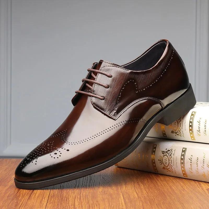 Classic PU Patent Leather Shoes for Men Casual Business Shoes Lace Up Formal Office Work Shoes for Male Party Wedding Oxfords