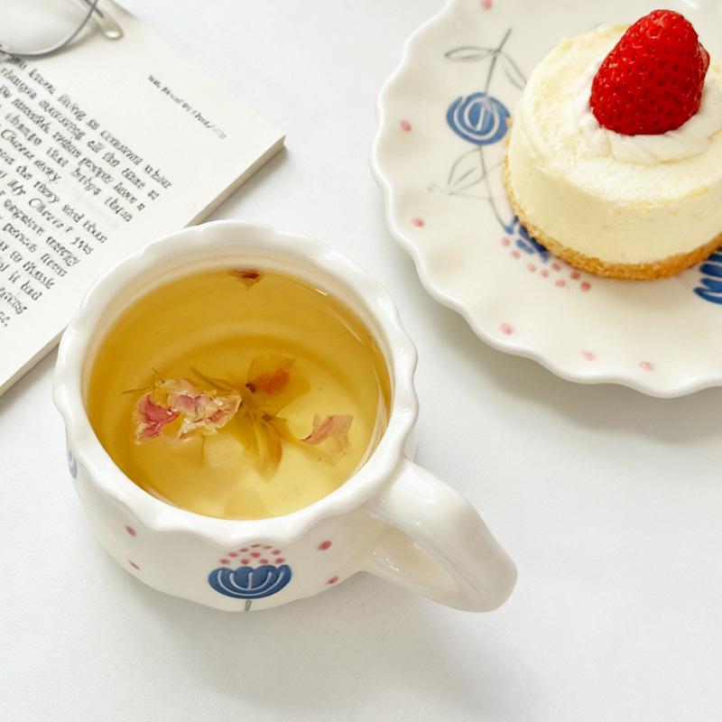 Handbemalte Tulpen-Kaffeetasse Untertasse kreatives Kaffeetassen-Untertassen-Set Nachmittagstee hochwertiger Keramikbecher Damen-Wasserbecher