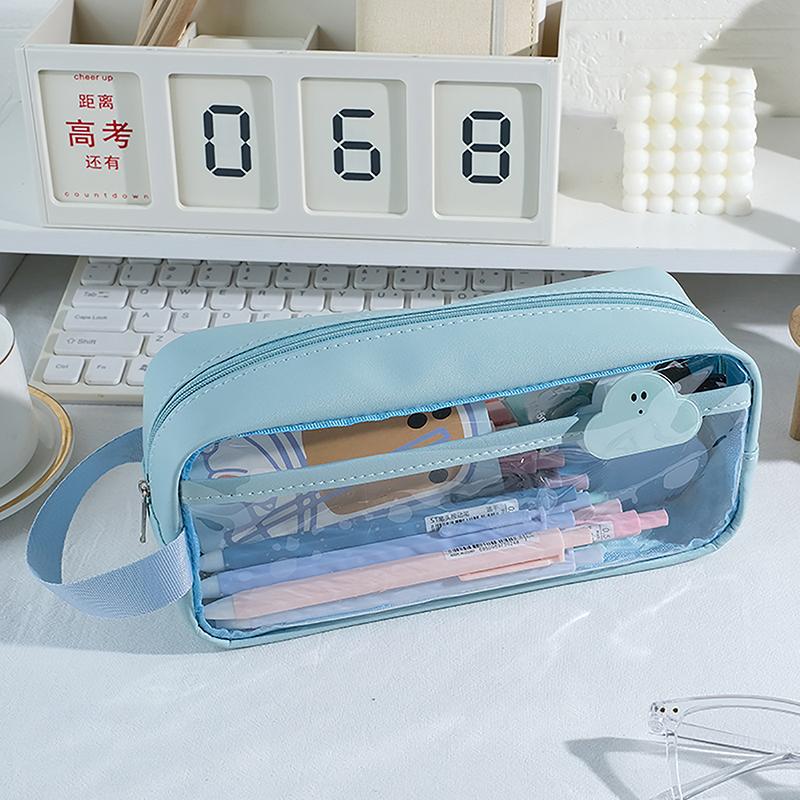 Transparent Large Capacity Pencil Bag INS Style School Case Stationery Holder Waterproof Portable Pen Case Pencil Storage Bag