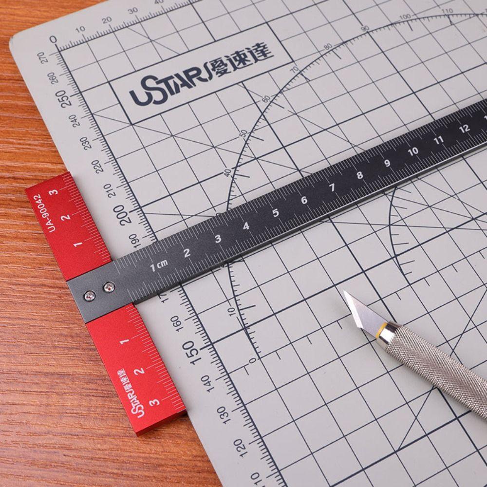 Silver & Red T-Shaped Square Ruler 6 Inch Scale Ruler  DIY Hobby Model Making Tools