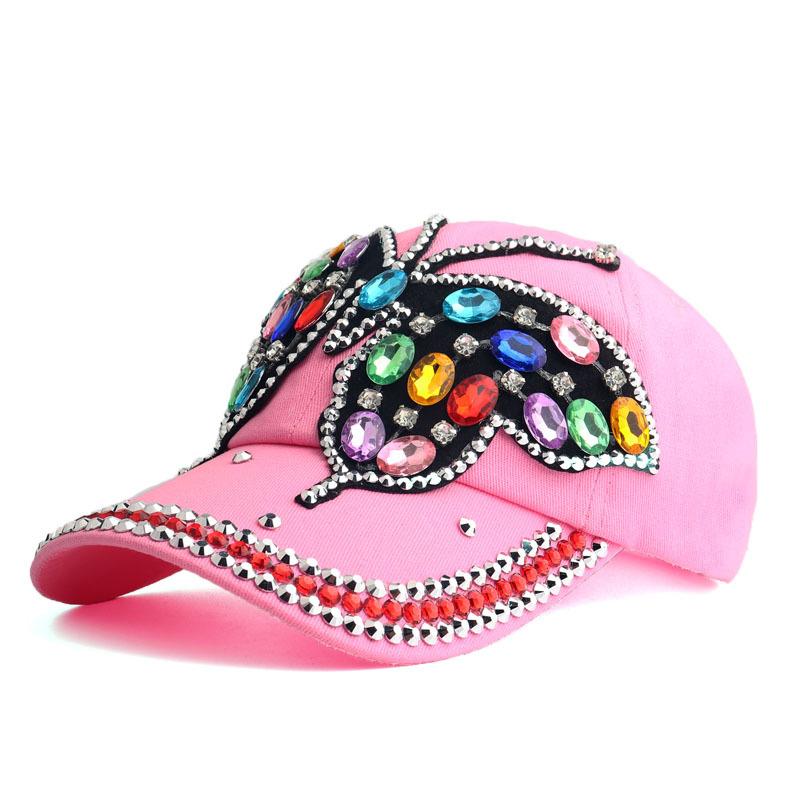 

Бейсболка с узором в виде бабочки, украшенная стразами - стильная женская солнцезащитная джинсовая кепка Trucker для активного отдыха Adjustable