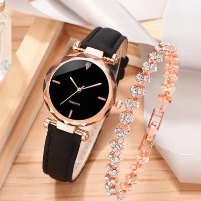 Orologio da donna di lusso alla moda con cinturino in pelle PU, orologio da polso al quarzo da donna, braccialetto in lega oro rosa con strass, regalo per donna