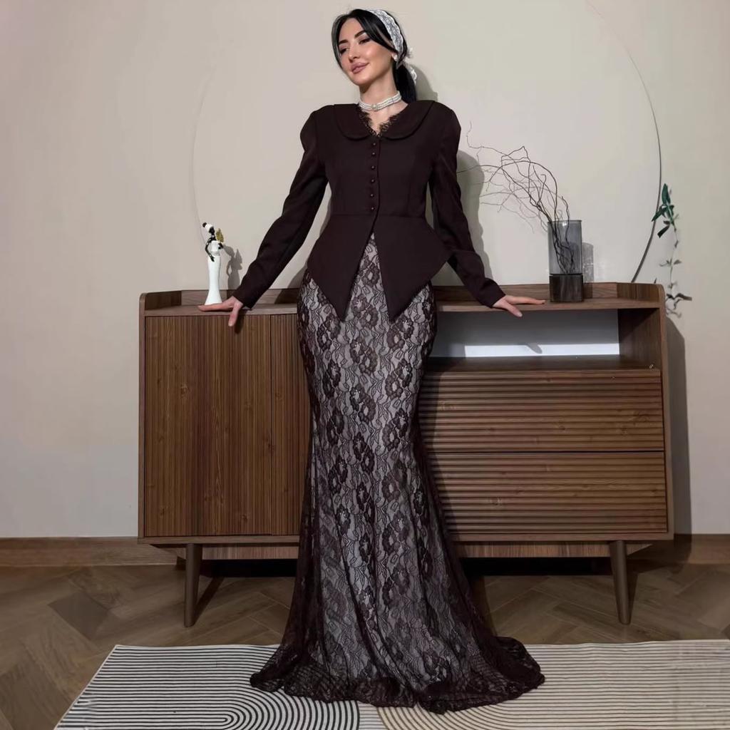 Cross-border European and American women's clothing Amazon casual button V-neck top celebrity fashion lace skirt