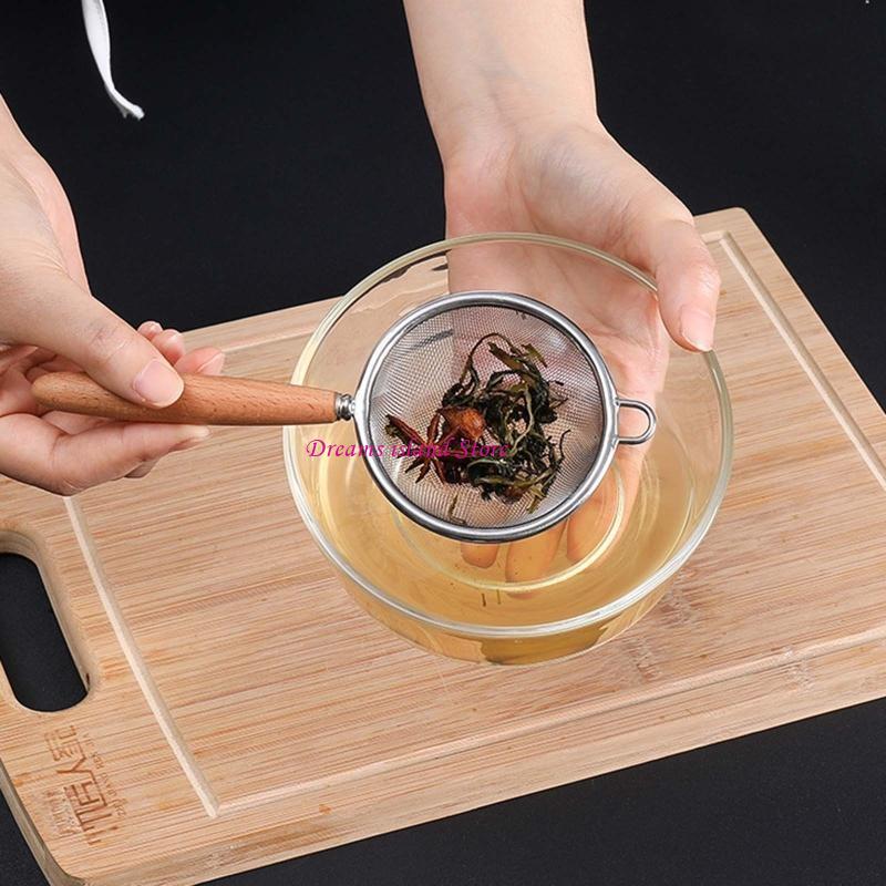 Stainless Steel Colander with Wooden Handle Hanging Ear Sieve Sifter Strainer HX6C