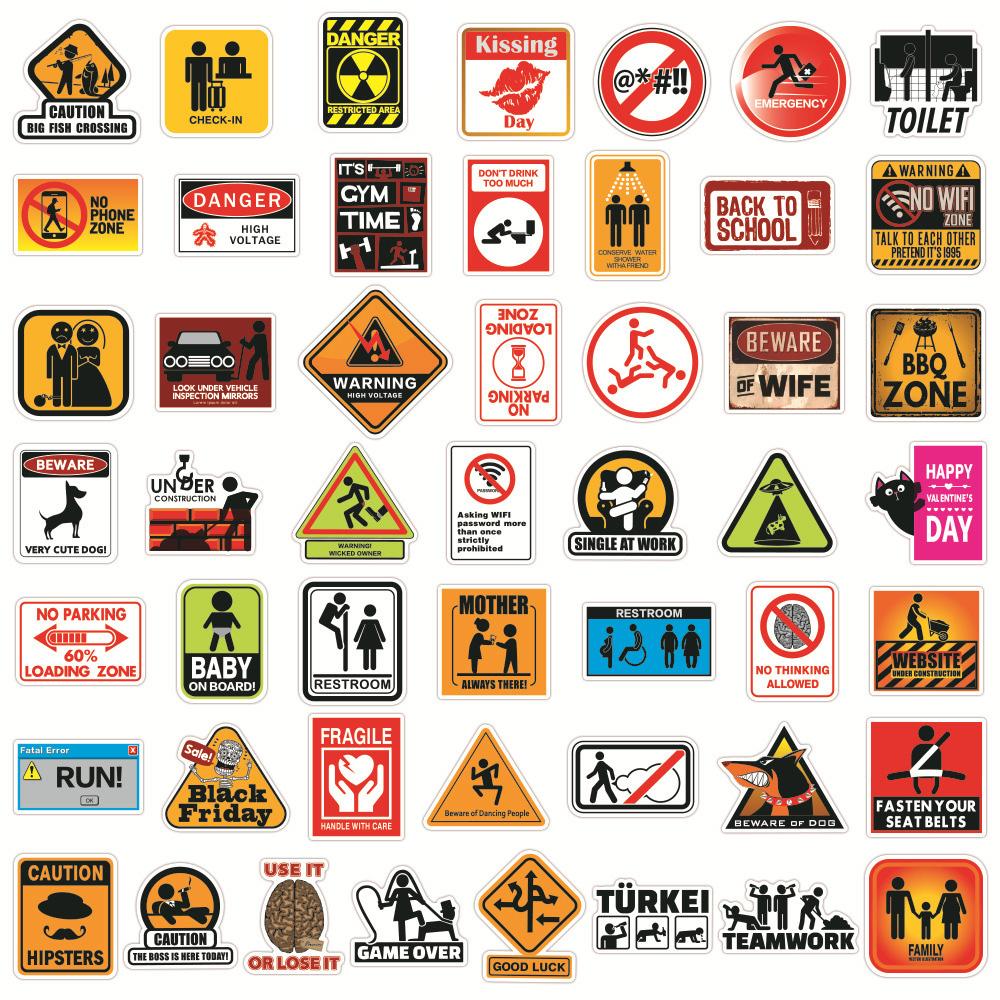 10/30/50/100pcs Cool Cartoon Warning Sign Stickers Creative Danger Banning Graffiti Decals Motorcycle Phone Helmet Sticker Toys