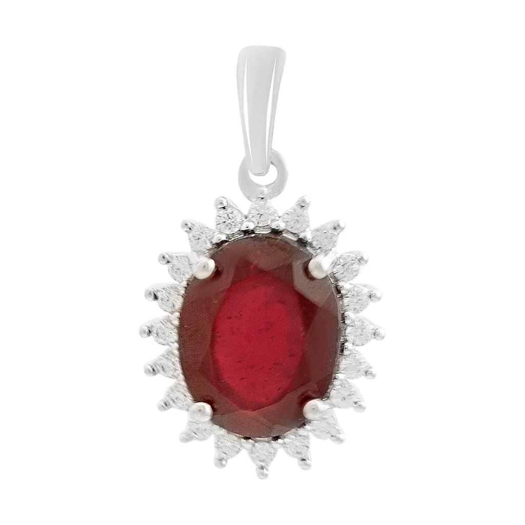 Серебряная подвеска с рубином 3.92ct, фианитами (2205326)