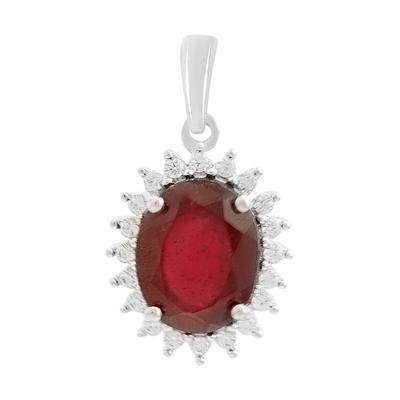 Pendentif en argent avec rubis 3,92 ct, zircons cubiques (2205326)