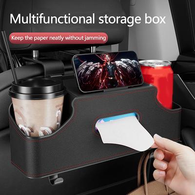 Opbergdoos voor hoofdsteun auto Leer Tissuebox Multifunctionele Haak Organizer voor achterbank auto Houder Opbergdoos voor achterkant autostoel