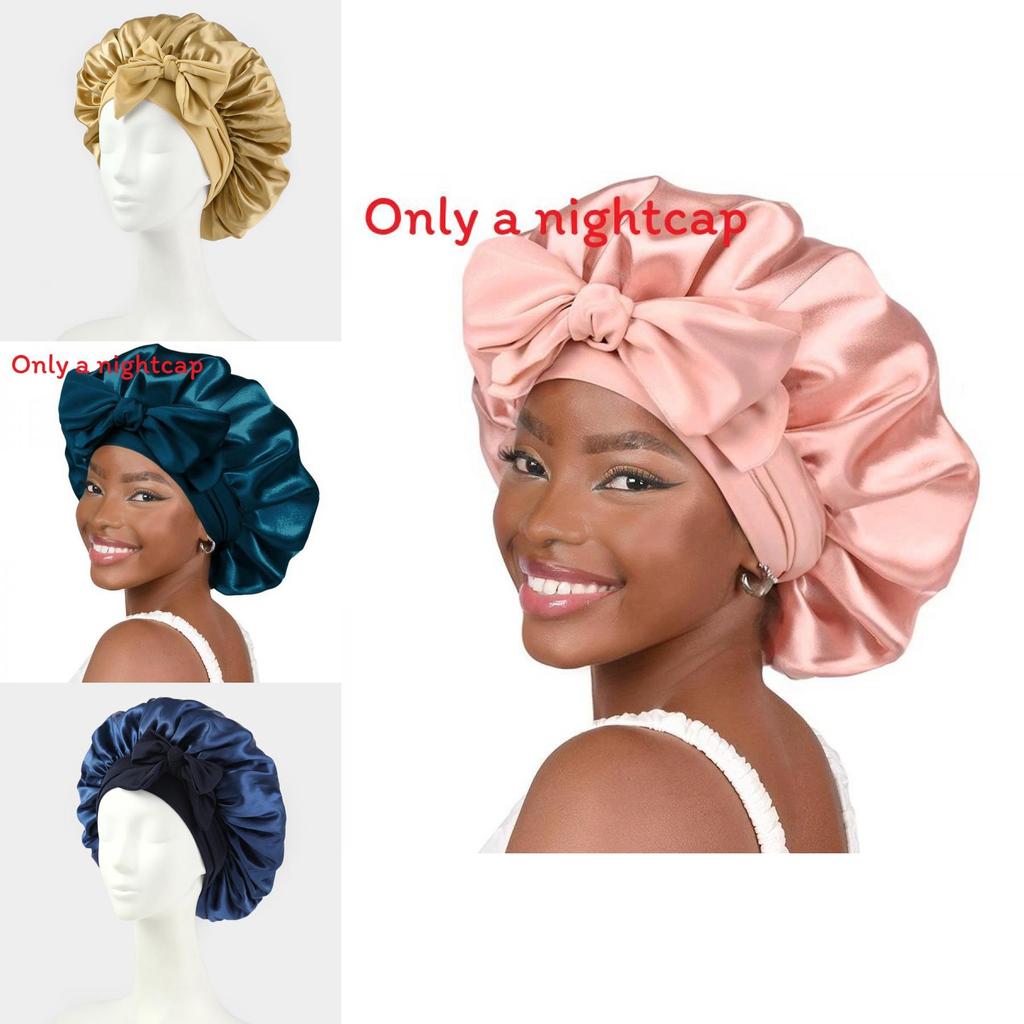 Bonnet de Nuit en Satin pour Femmes avec Nœud Papillon Lien Réglable Soin des Cheveux Bonnet de Nuit Doux en Soie