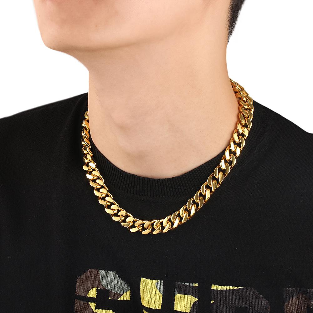 Punk Fashion Cuban Link Chain Necklaces Male Gold Color Stainless Steel Heavy Long Choker Chains For Men Vintage Jewelry Gift