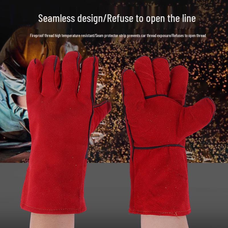 Cowhide Double-Layer Welding Gloves - Heat-Resistant, Wear-Resistant, and Full Leather for Welders Protection