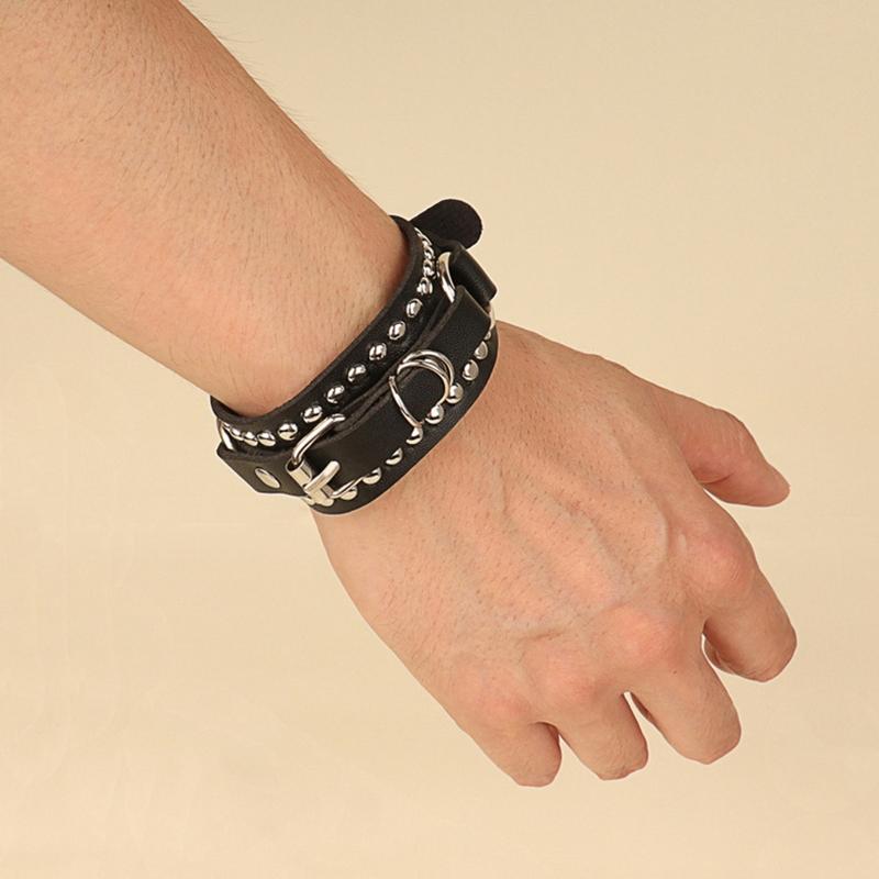 Punk Schwarz Manschette Wrap Leder Nieten Armband Armband Metall Nieten Stud Armreif für Frauen Männer Rock Gothic Schmuck