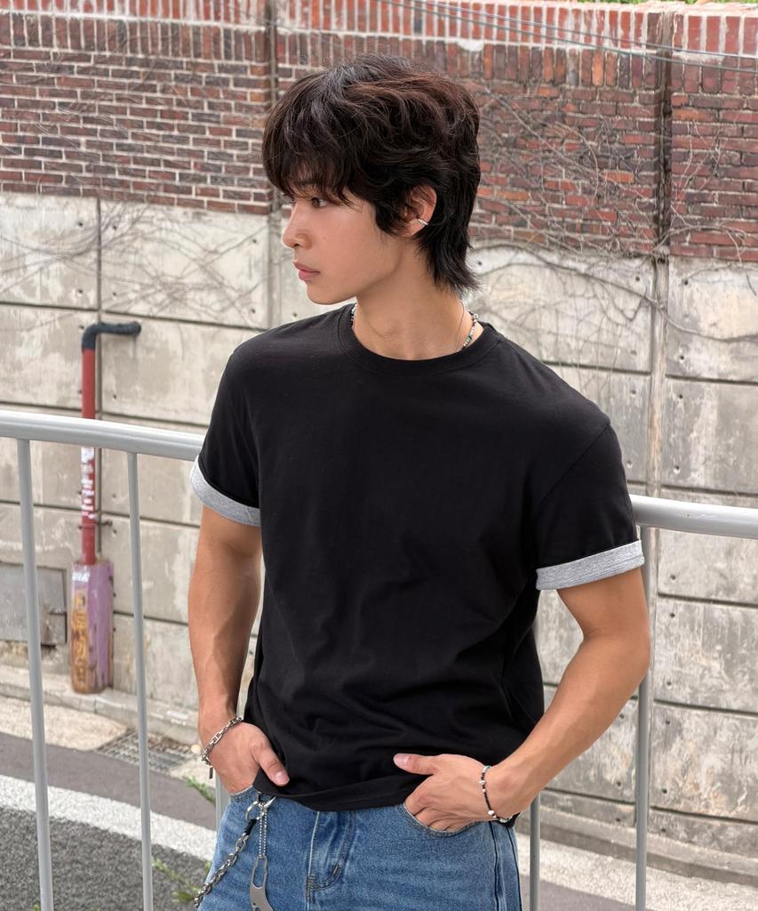 SIGNATURE Summer Crop Color Block Roll-Up Short Sleeve T-Shirt [2 Colors]