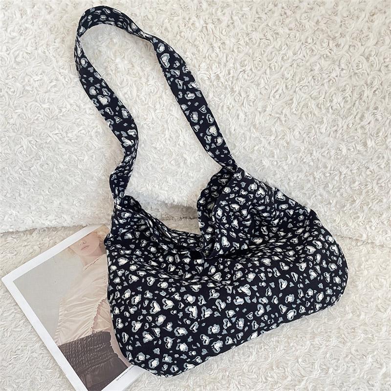 Korean-style Simple Canvas Bag Fashionable Leopard Print Shoulder Bags Lightweight Large-capacity Tote Bags Retro Lunch Handbags