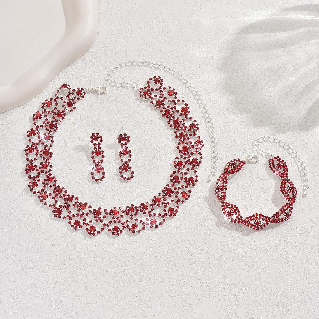 3pcs Women Jewelry Set Rhinestone Earrings Necklace Vracelet Wedding Party Accessories
