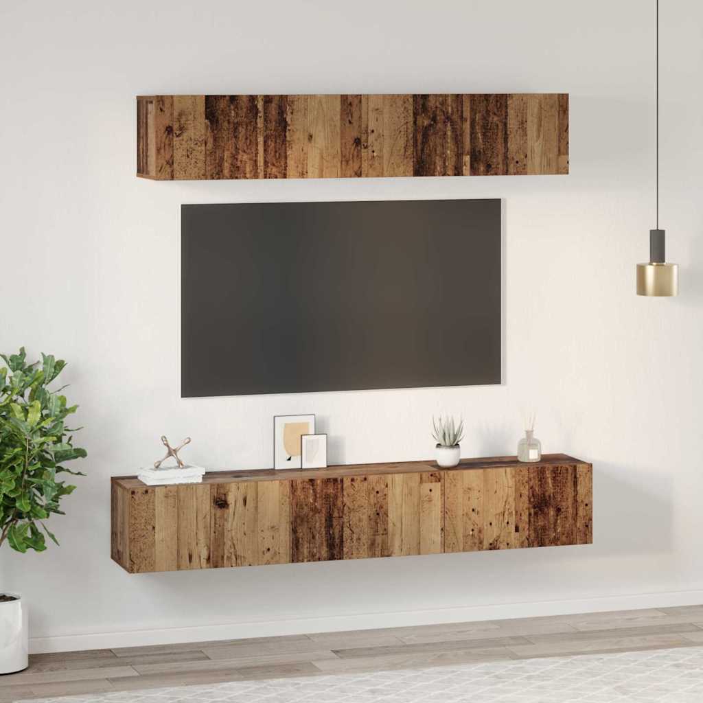 Wall Mounted TV Cabinet Set 5 pcs Reclaimed Wood Effect Particleboard